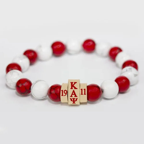 BACKORDERED G1672-KAPPA ALPHA PSI KAP Natural Stone Bead Bracelet – Red & White 750