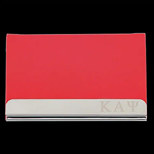 G457-KAPPA ALPHA PSI LASER ENGRAVED BUSINESS CARD HOLDER STAINLESS STEEL WITH RED LEATHER 450